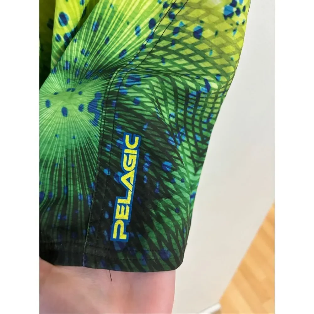 Pelagic Sharkskin Psycho Dorado Green Swimming Fishing Board Shorts Men's 36